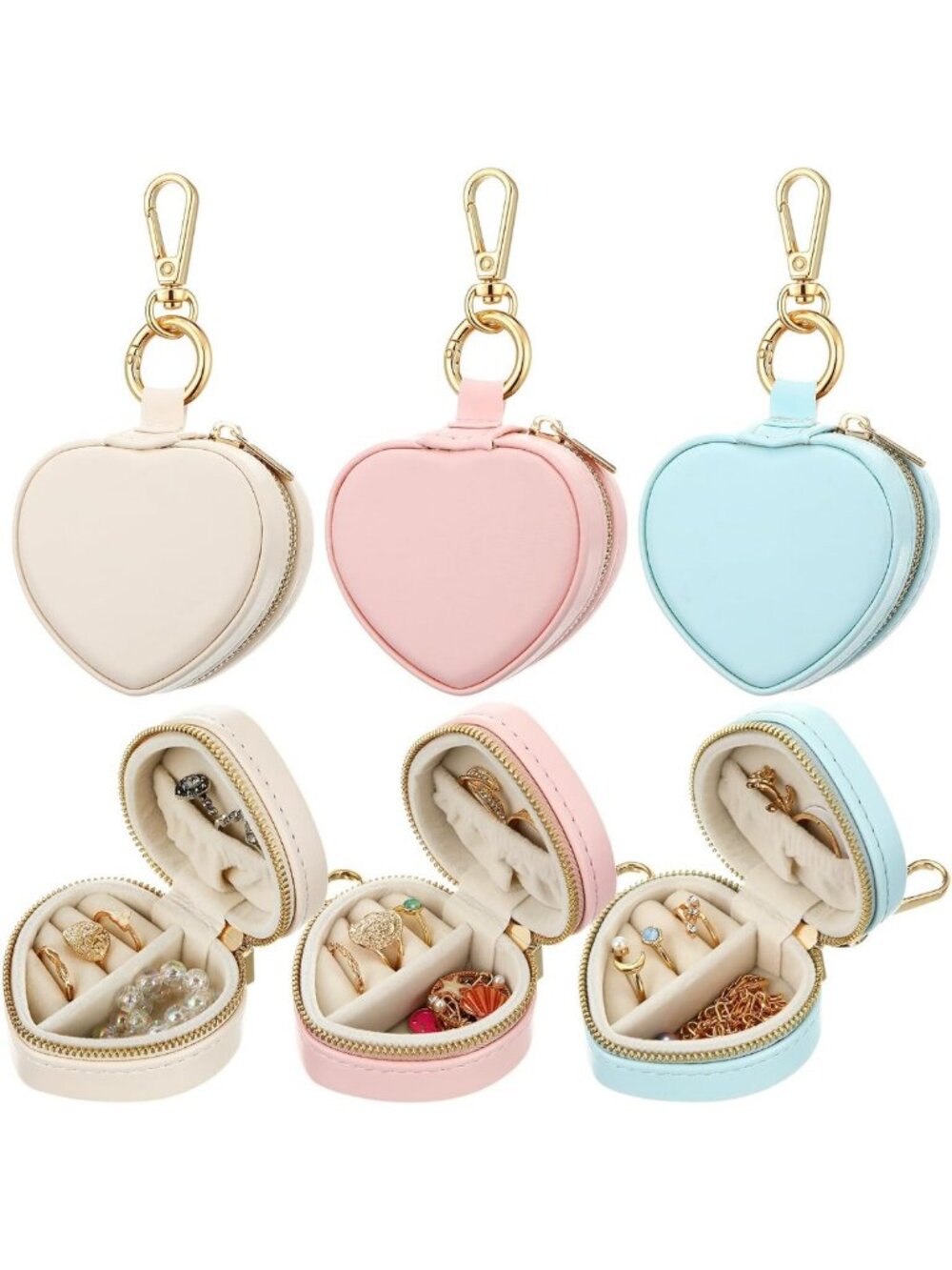 6 Pack Mini Heart Jewelry Ring Cases - Portable Keychain Storage for Women